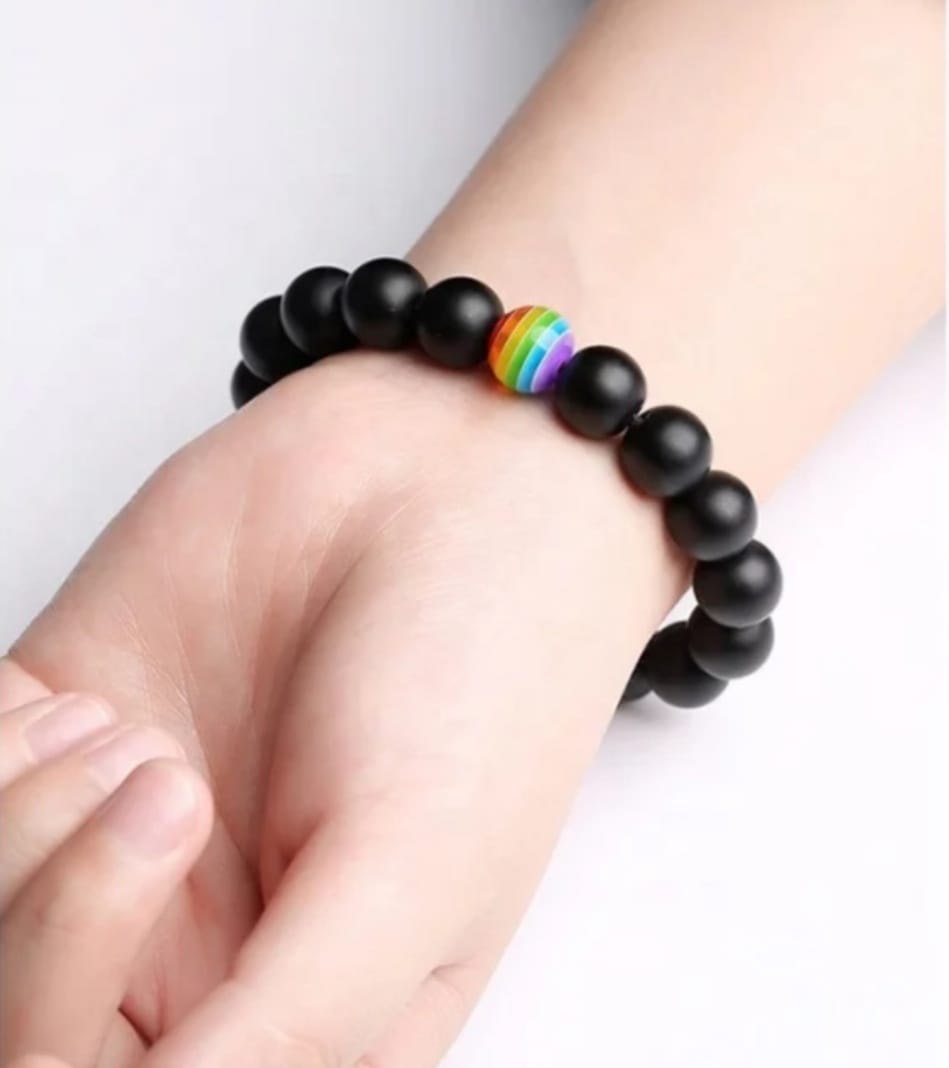 Rainbow 8MM Stone Bead Bracelet, Friendship Bracelet, Handmade Elastic String, Unisex