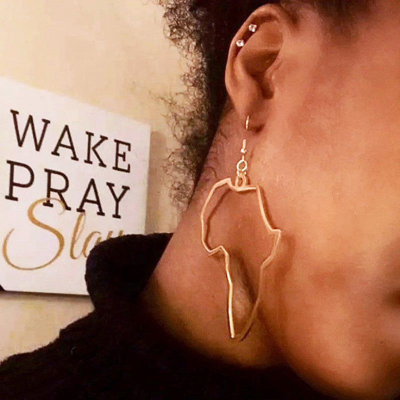 African Map Dangling Earrings - 18K Gold