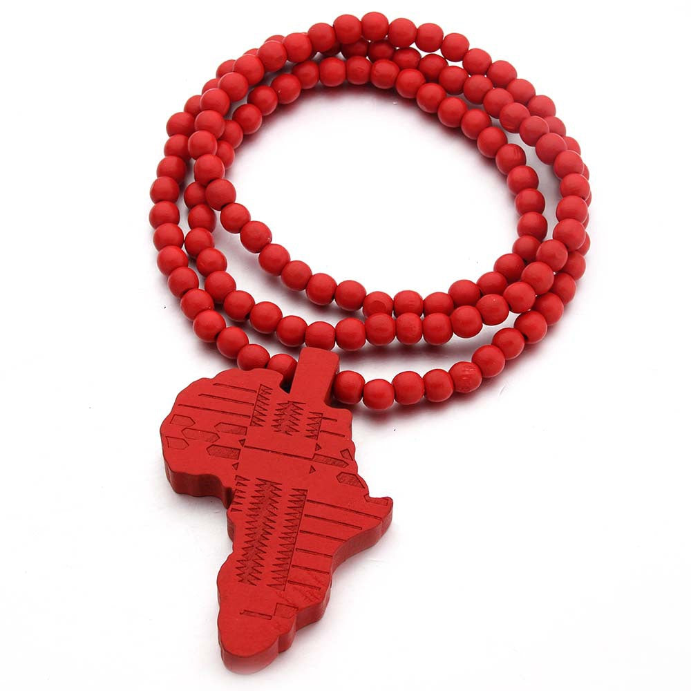 African Map Wooden Pendant Necklace (Unisex)