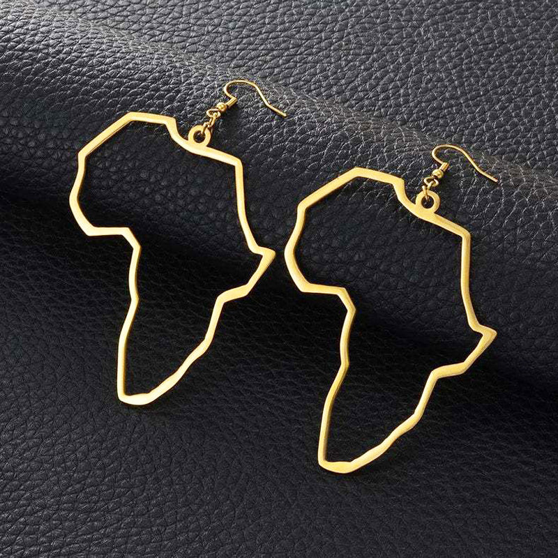 African Map Dangling Earrings - 18K Gold