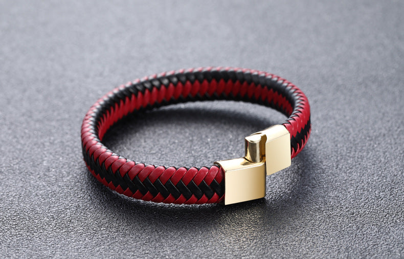 Leather Charm Stainless Steel Bracelet