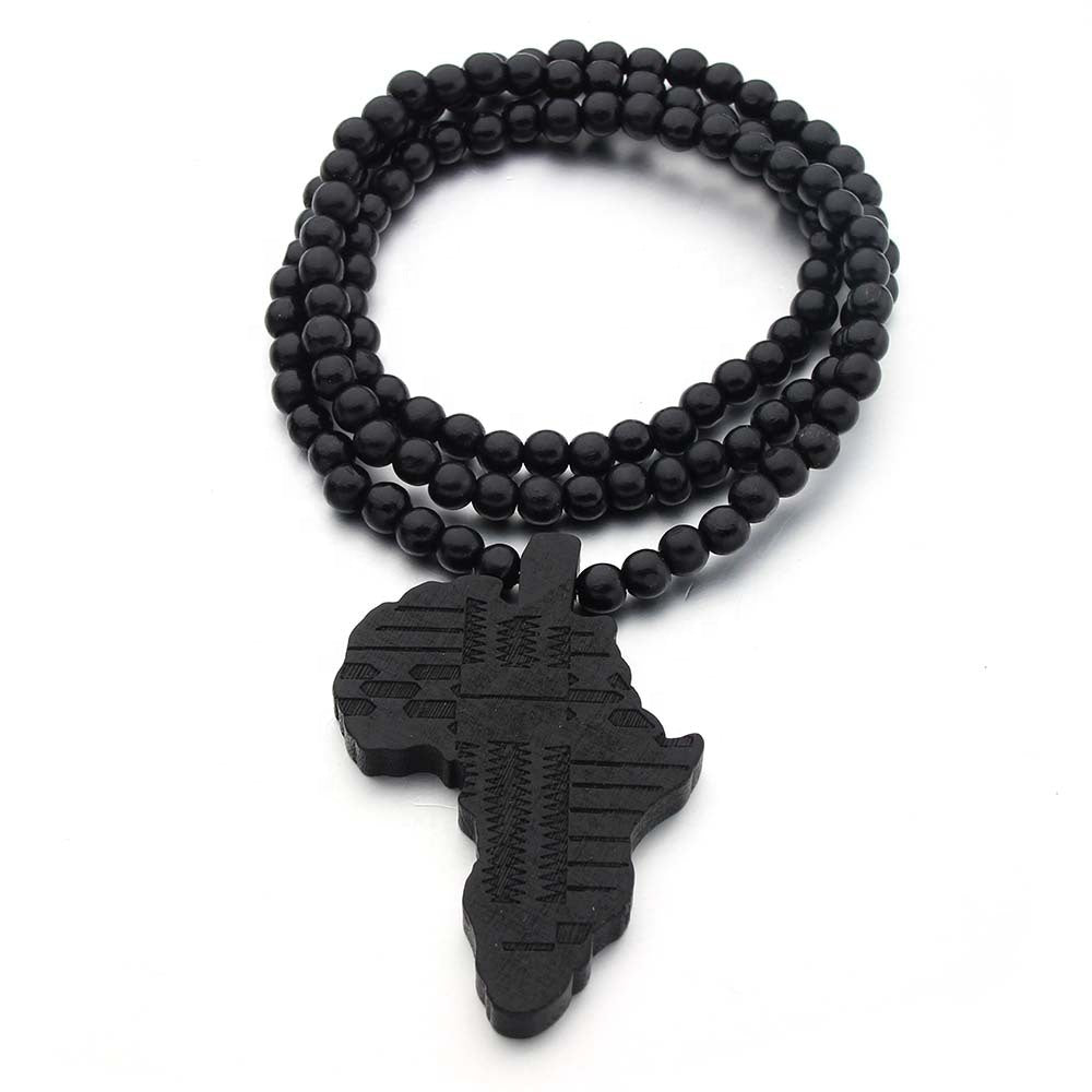 African Map Wooden Pendant Necklace (Unisex)