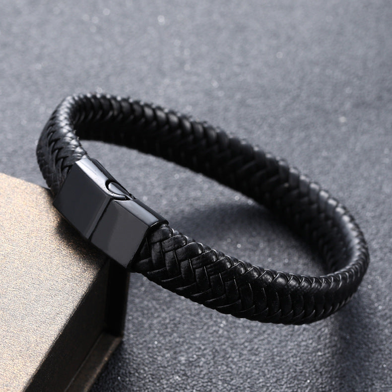 Leather Charm Stainless Steel Bracelet